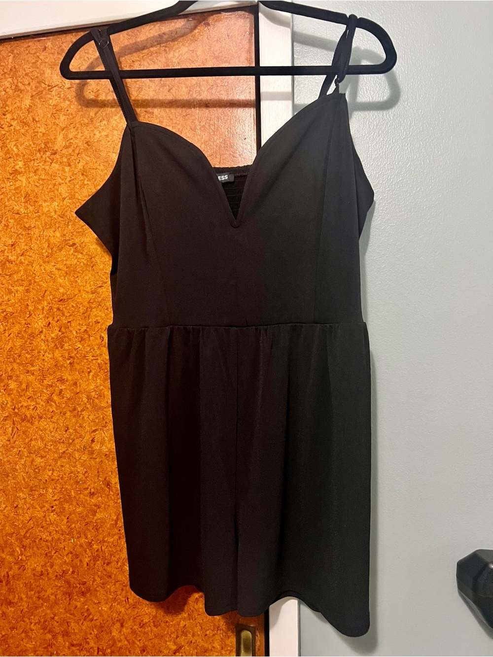 Black plunging sweetheart plunge with wire, mini romper.